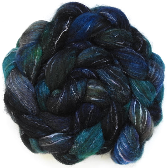 Bat Cave (5.9 oz)-Fusion Series -Batt in a Braid #32- Manx Loaghtan/ Wht Bfl / Tussah Silk/ Flax( 30/30/30/10)