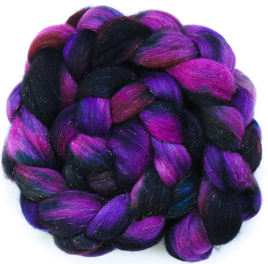 Pizazz -Fusion Series- Batt in a Braid #53- YAK/ Tussah silk/ Superfine Merino/Gold Stellina(30/30/30/10)