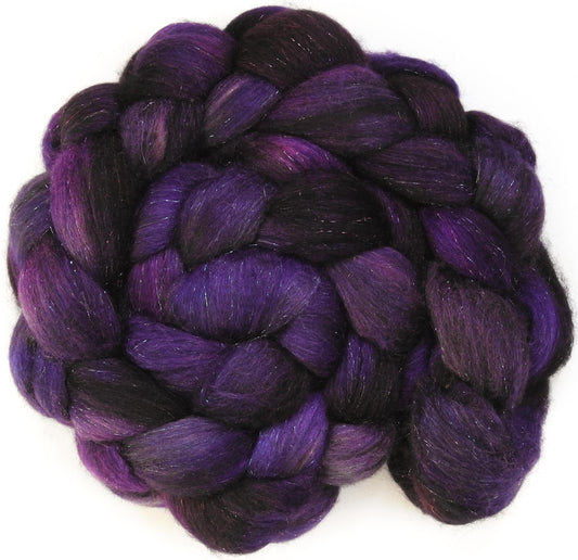 Queen of the Night (5.3 oz) -Glazed Solid- Batt in a Braid #53- YAK/ Tussah silk/ Superfine Merino/Gold Stellina(30/30/30/10)