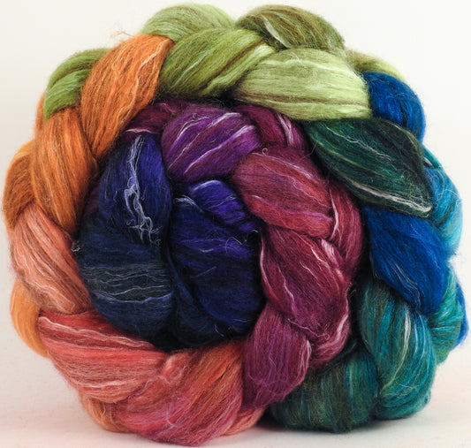 Batt in a Braid #32 -Yarn Bombing -(5.8 oz)  Manx Loaghtan/ Wht Bfl / Tussah Silk/ Flax( 30/30/30/10)