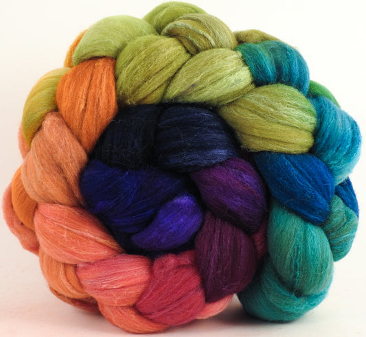 Hand dyed top for spinning - Yarn Bombing (5.4 oz.) Rambouillet /tussah silk (75/25)
