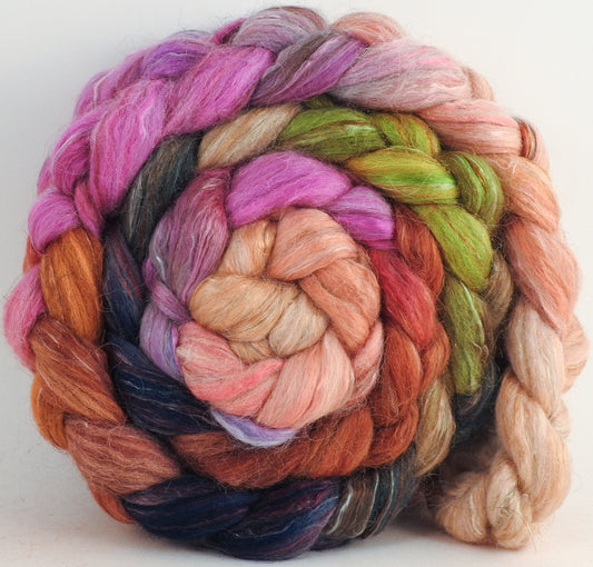Batt in a Braid #31- Dwarf Kingfisher A -(5.3 oz. ) Polwarth/ Mulberry Silk / Baby Alpaca / Rainbow Firestar/ Tencel( 40/25/15/10/10)