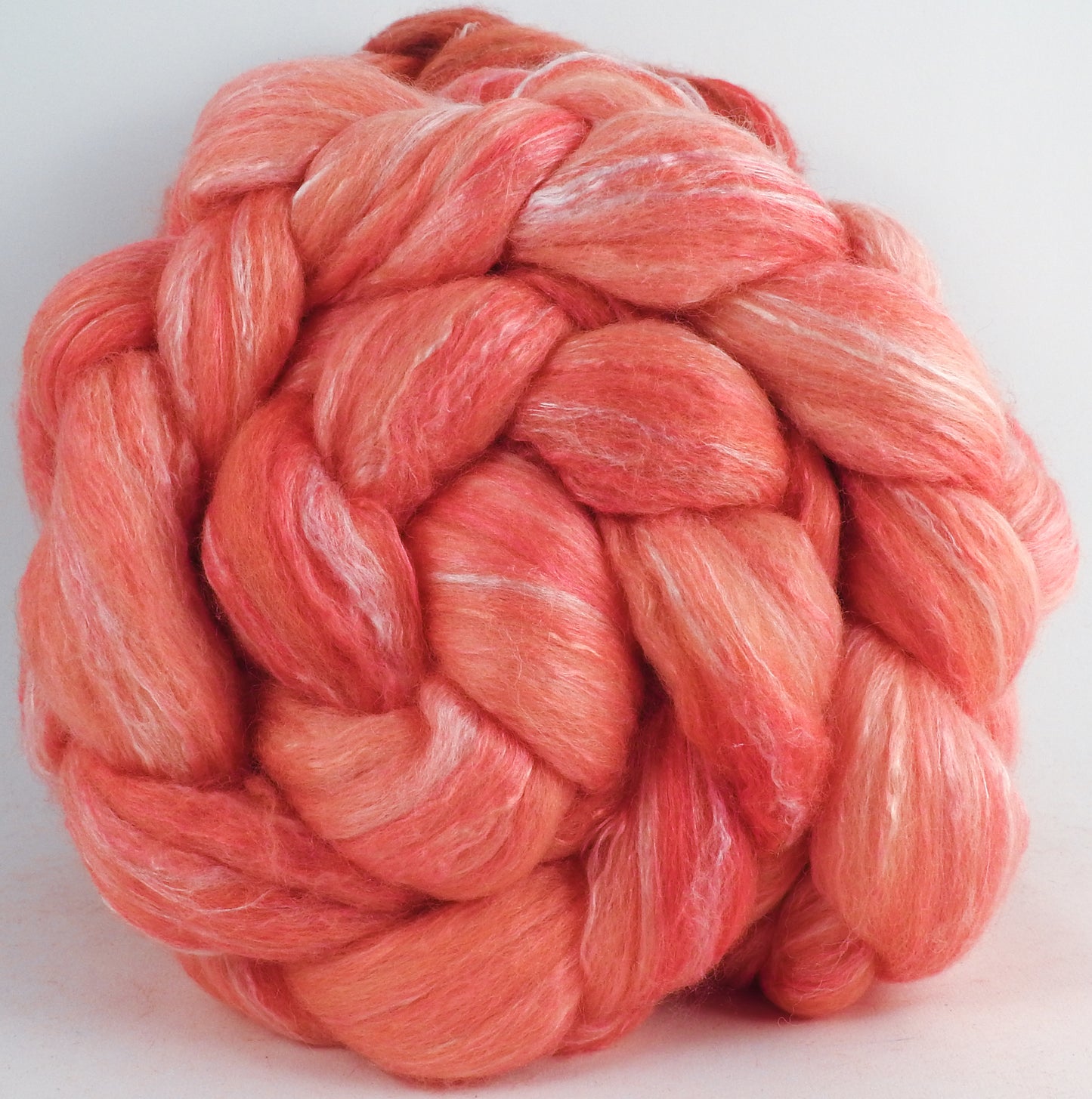 Batt in a Braid #45 - Flamingo (6.2 oz.) - Corriedale/Mulberry Silk/Rose Fiber (60/20/20)