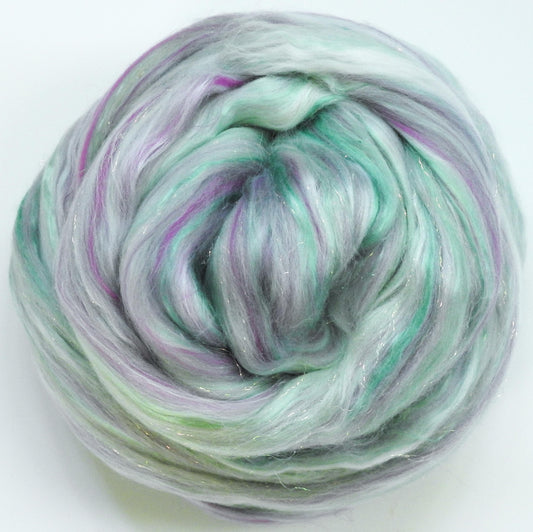 Paua Shell- Custom Blended Top- Merino/ Pearl Fiber/ Mulberry Silk/ Iridescent Stellina (60/25/10/5)