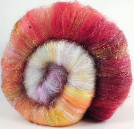 Shirley Poppies (4 oz)- Sparkle Roly-Poly Batts- 30% Corriedale fleece, merino, polwarth, silk, bamboo, silk noil, angelina