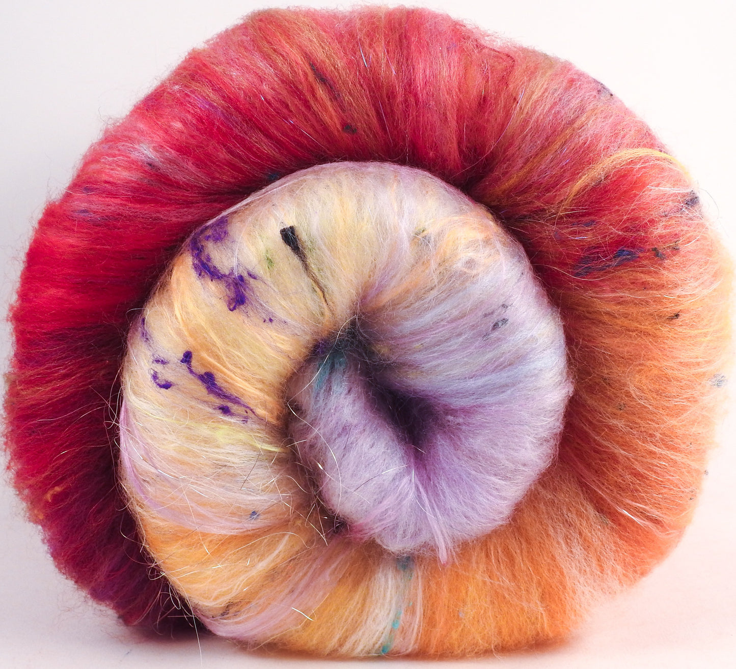 Shirley Poppies (4 oz)- Sparkle Roly-Poly Batts- 30% Corriedale fleece, merino, polwarth, silk, bamboo, silk noil, angelina