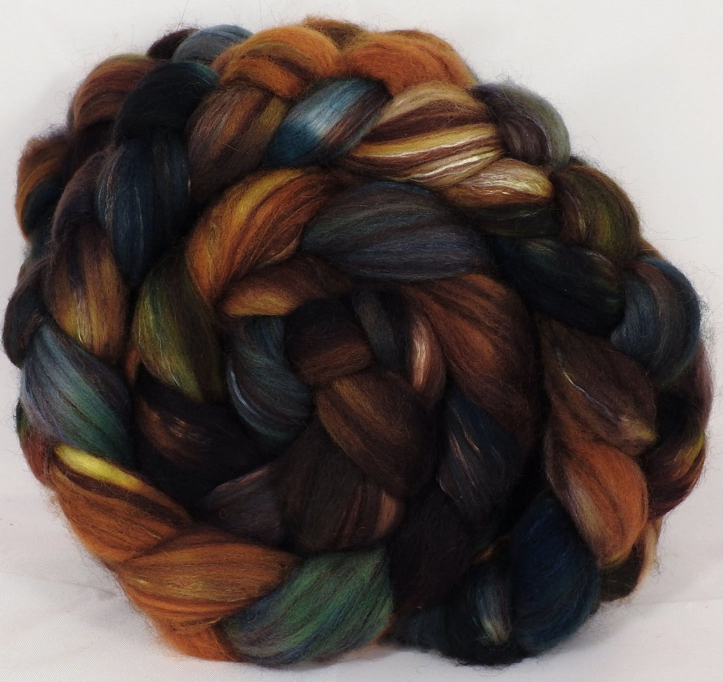 Hand dyed top for spinning -Fossil- (4.6 oz.) 18.5 mic merino/ camel/ brown alpaca/ mulberry silk/ (40/20/20/20) - Inglenook Fibers