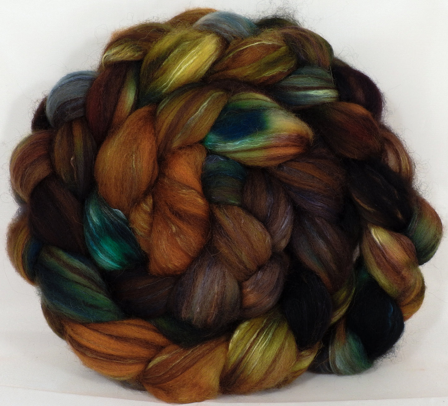 Hand dyed top for spinning -Fossil- (4.6 oz.) 18.5 mic merino/ camel/ brown alpaca/ mulberry silk/ (40/20/20/20) - Inglenook Fibers