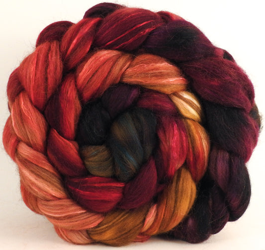 Hand dyed top for spinning -Cherry Medley (5.5 oz.) 18.5 mic merino/ camel/ brown alpaca/ mulberry silk/ (40/20/20/20)