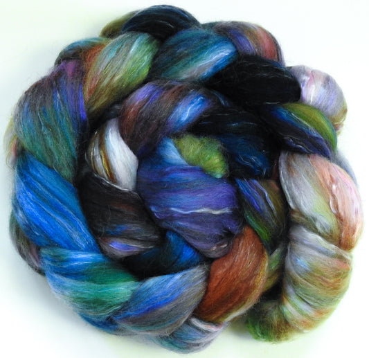 Mind Palace- Batt in a Braid #31- (5.7 oz. ) Polwarth/ Mulberry Silk / Baby Alpaca / Rainbow Firestar/ Tencel( 40/25/15/10/10)