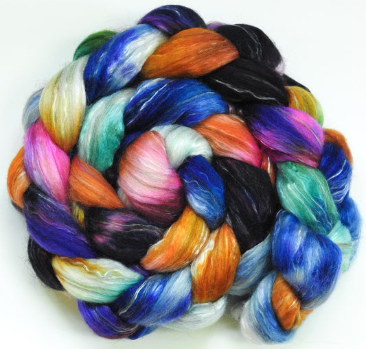 Tie Dye- Batt in a Braid #31 -(5.4 oz. ) Polwarth/ Mulberry Silk / Baby Alpaca / Rainbow Firestar/ Tencel( 40/25/15/10/10)