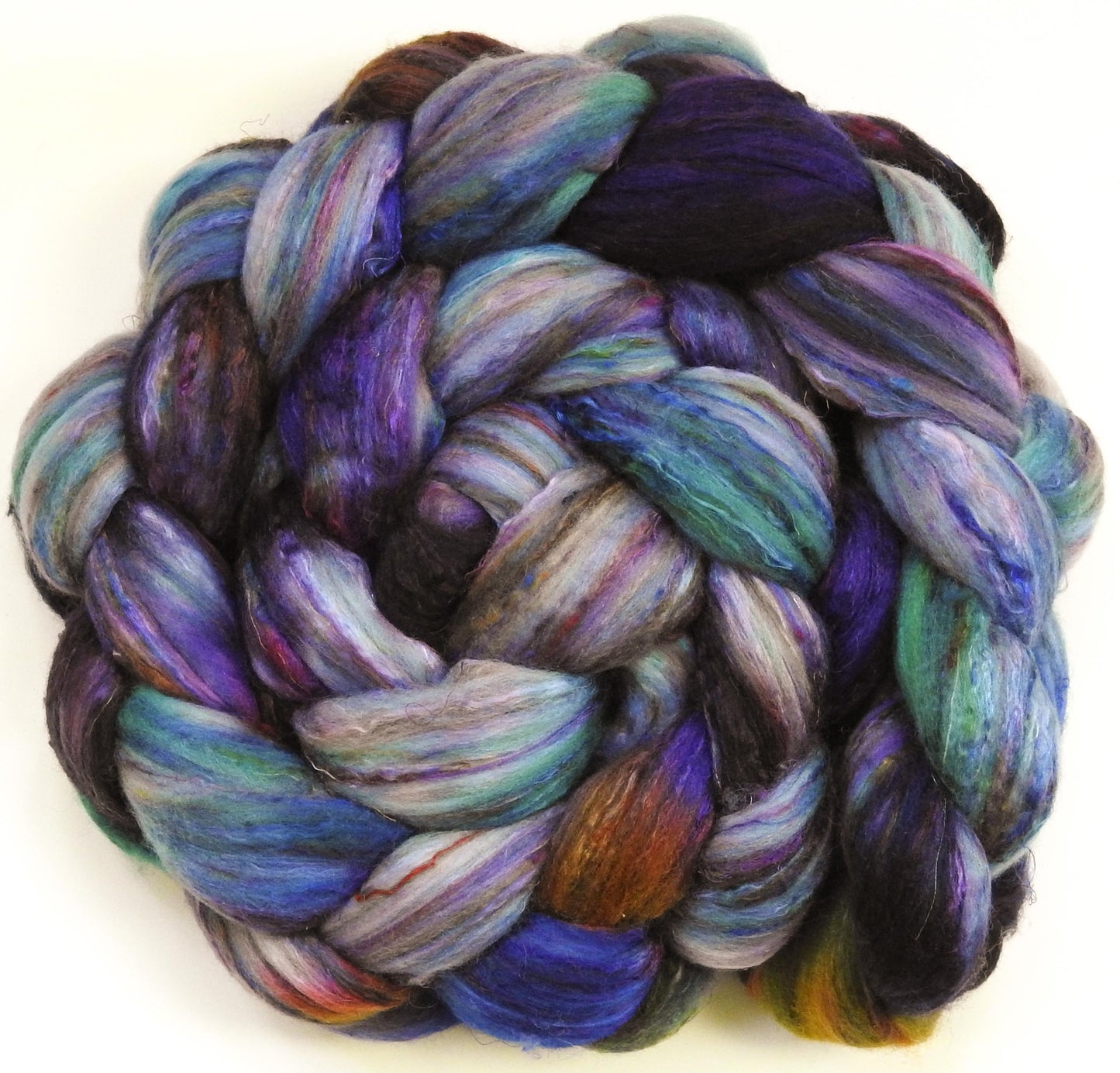 Batt in a Braid #39 -Tie Dye - Merino/ Mulberry Silk / Sari Silk (50/25/25)