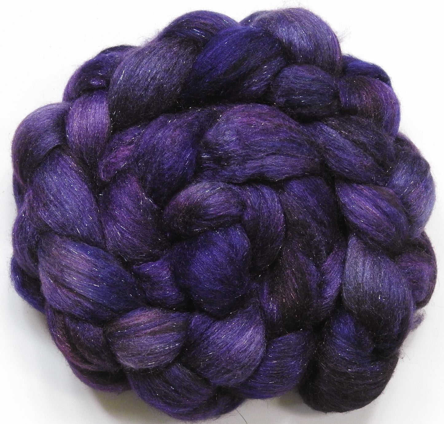 Queen of the Night -Glazed Solid- Batt in a Braid #53- YAK/ Tussah silk/ Superfine Merino/Gold Stellina(30/30/30/10)