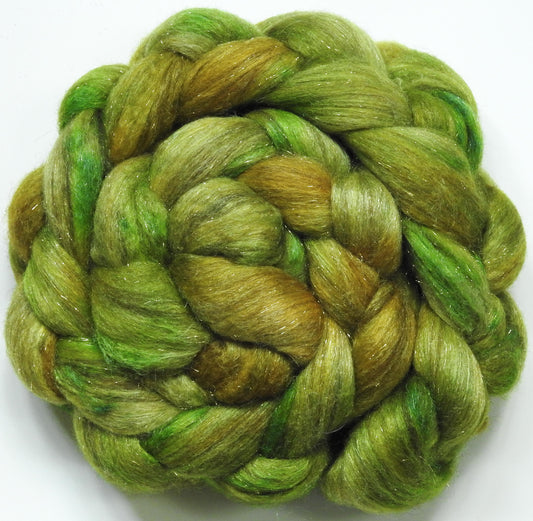 Lime Rickey - Glazed Solid- (5.3 oz) Batt in a Braid #53- YAK/ Tussah silk/ Superfine Merino/Gold Stellina(30/30/30/10)