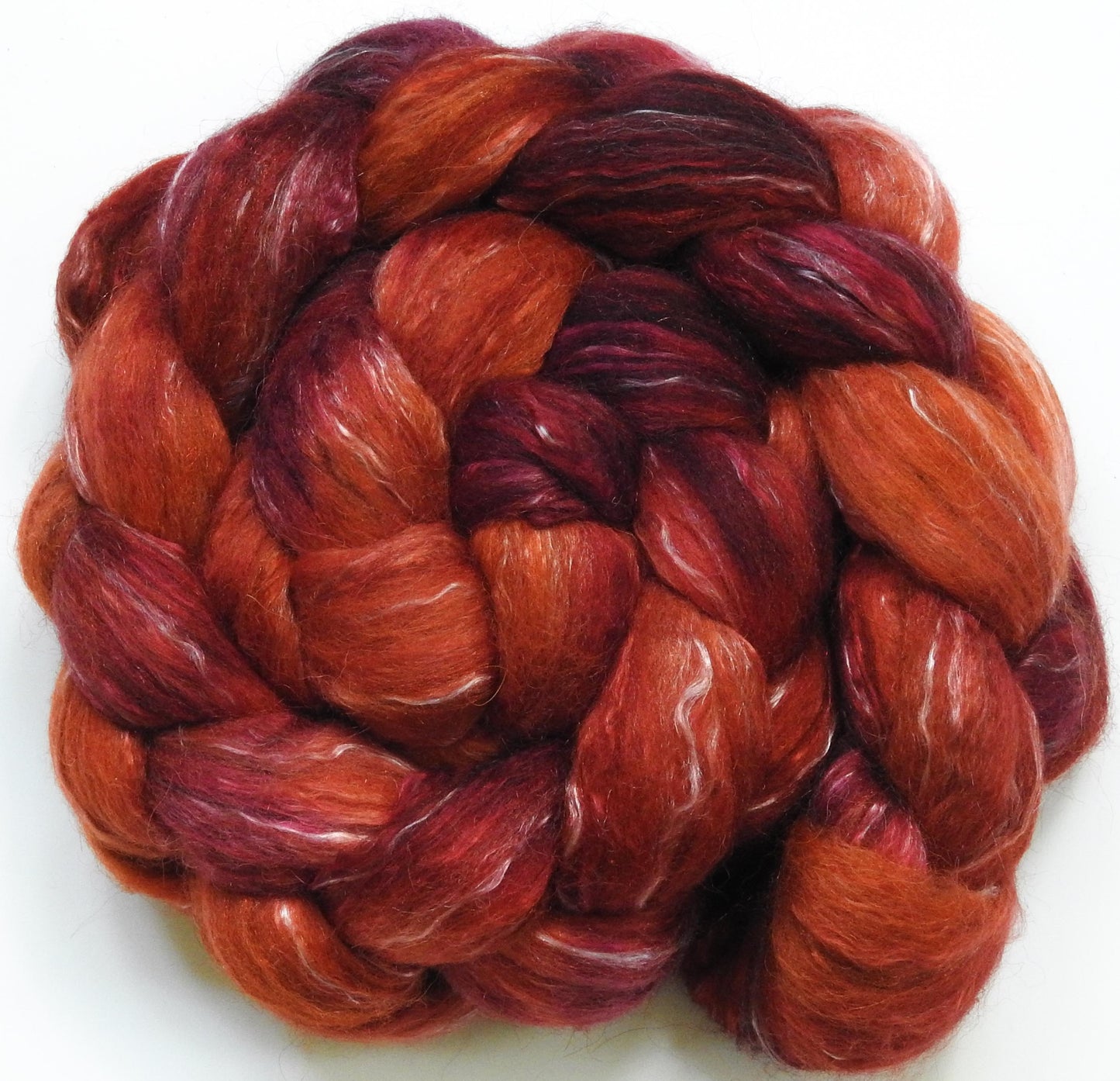 Carnelian -Glazed Solid -Batt in a Braid #31 - Polwarth/ Mulberry Silk / Baby Alpaca / Rainbow Firestar/ Tencel( 40/25/15/10/10)