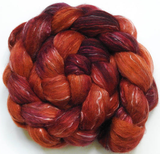 Carnelian -Glazed Solid -Batt in a Braid #31 - Polwarth/ Mulberry Silk / Baby Alpaca / Rainbow Firestar/ Tencel( 40/25/15/10/10)