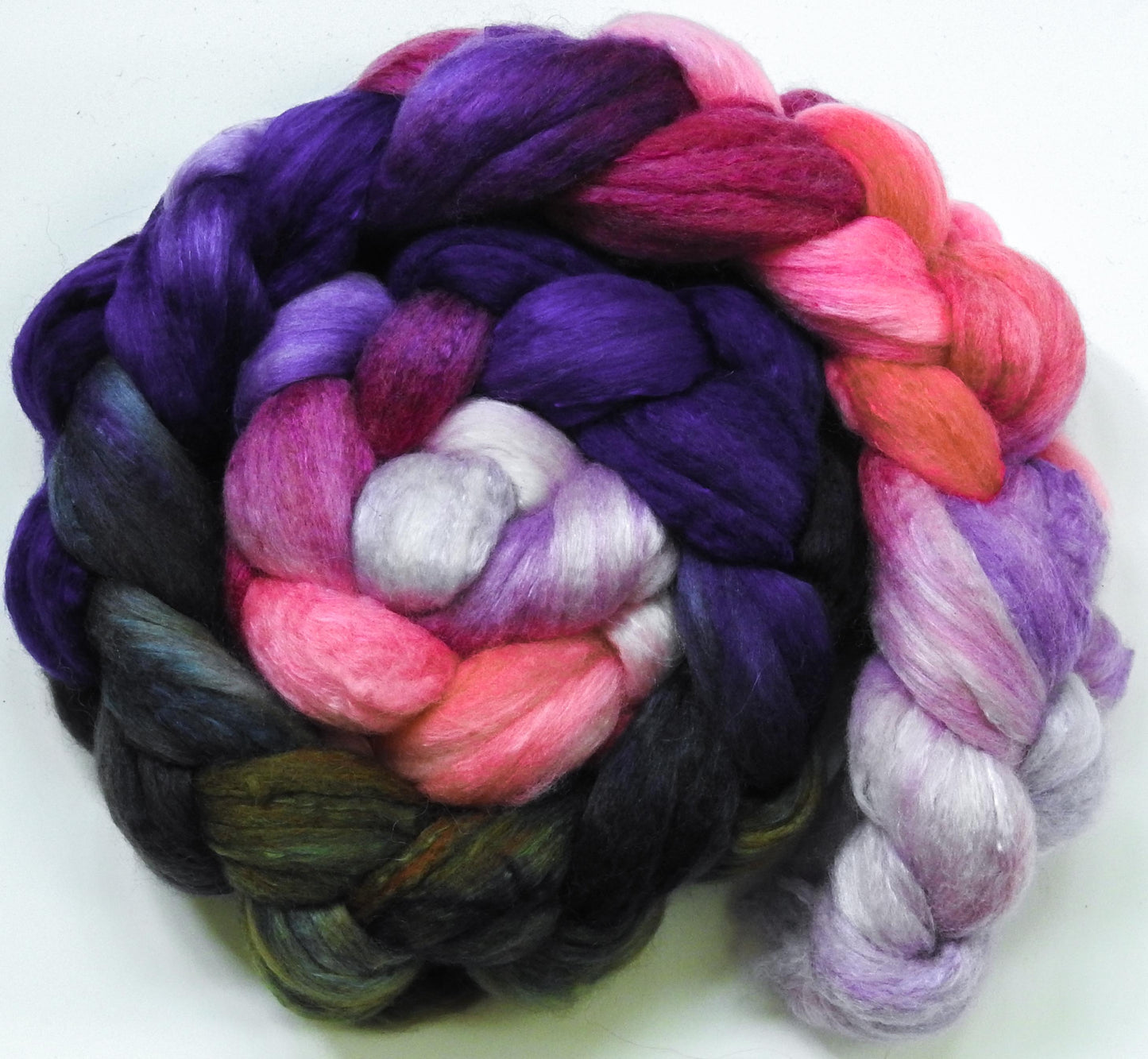 Cherry Blossoms @ Night - Batt in a Braid #54- Bleached YAK/Polwarth / Mulberry Silk (40/40/20)