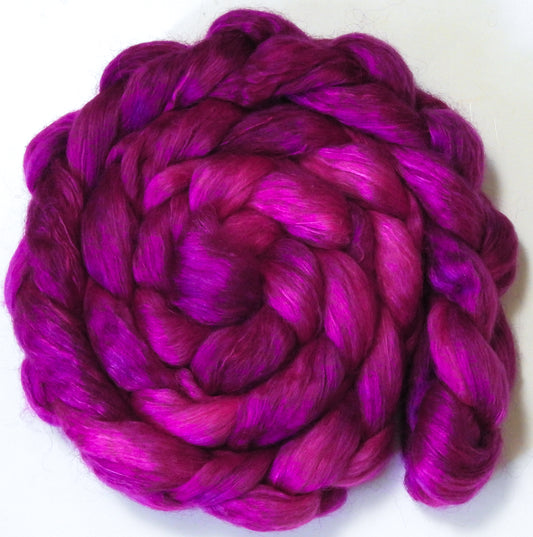 Dragonfruit (5.6 oz) - Batt in a Braid #52- Wensleydale/ Mulberry silk/ Polwarth (60/25/15)