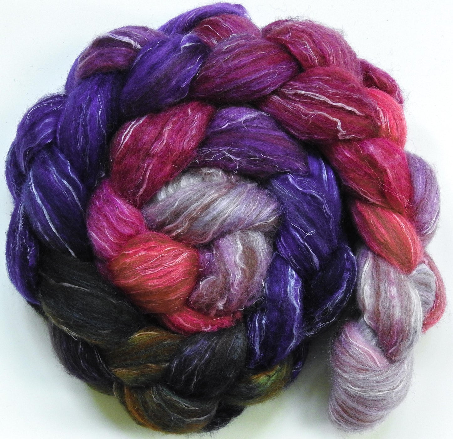 Cherry Blossoms @ Night (5.5 oz) -Batt in a Braid #32- Manx Loaghtan/ Wht Bfl / Tussah Silk/ Flax( 30/30/30/10)