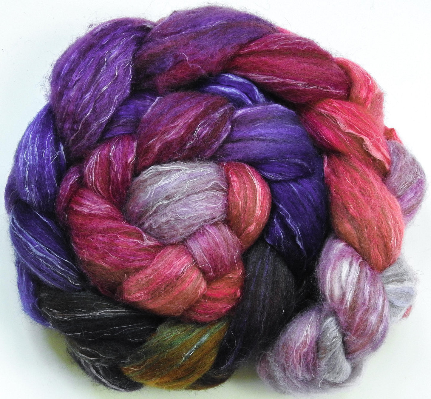 Cherry Blossoms @ Night (5.5 oz) -Batt in a Braid #32- Manx Loaghtan/ Wht Bfl / Tussah Silk/ Flax( 30/30/30/10)