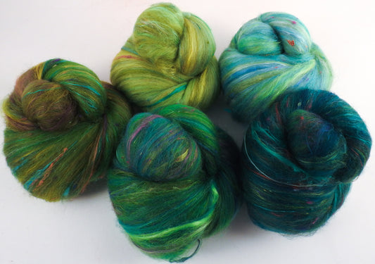 Earth Day - Sparkle Sticklebatts (4.3 oz) - 30% Bond fleece, merino, polwarth, silk, bamboo, silk noil, angelina