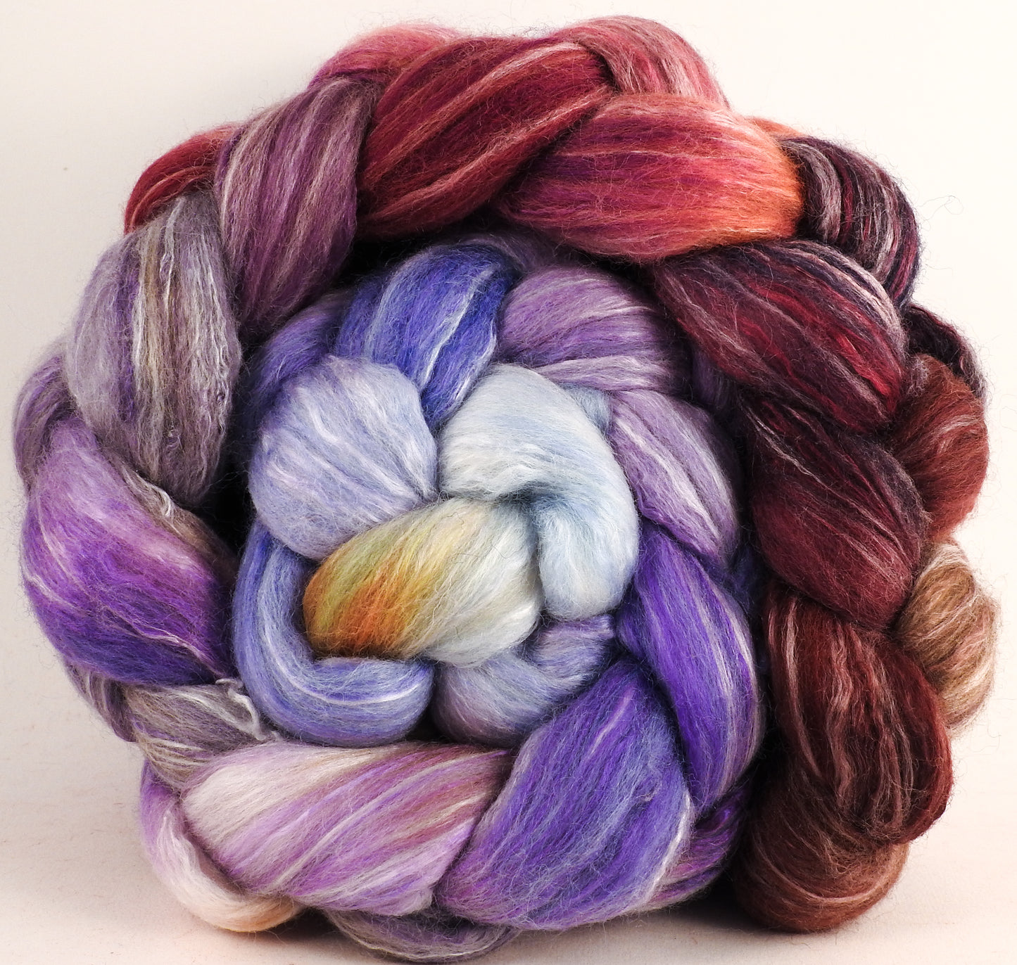 Batt in a Braid #45 - Provence (6 oz.) - Corriedale/Mulberry Silk/Rose Fiber (60/20/20)