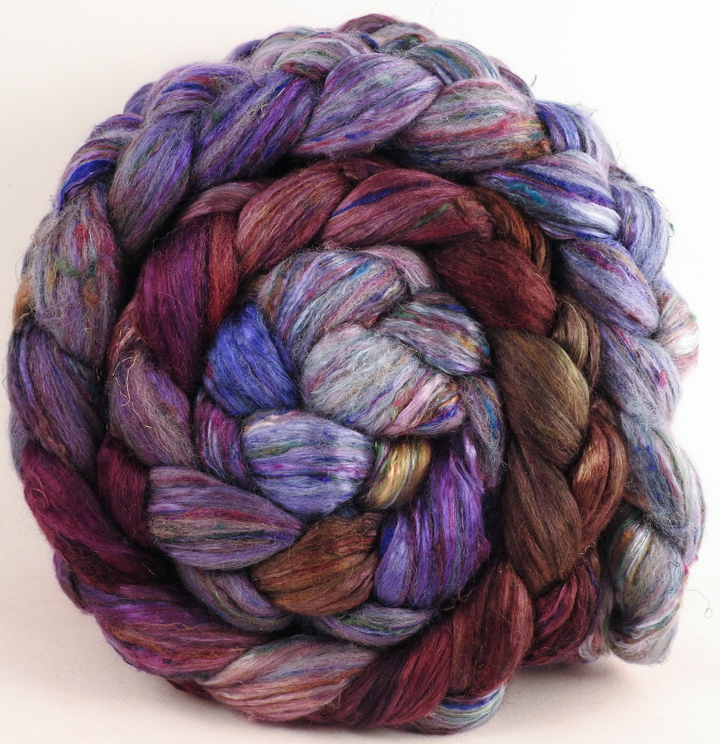 Batt in a Braid #39 -Provence (5.6 oz)- Falkland Merino/ Mulberry Silk / Sari Silk (50/25/25)
