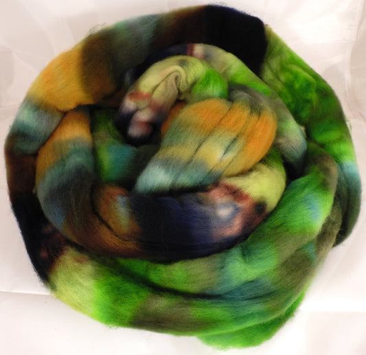 Hand dyed top for spinning -Maidenhair Fern- (5.4 oz.) Organic polwarth - Inglenook Fibers