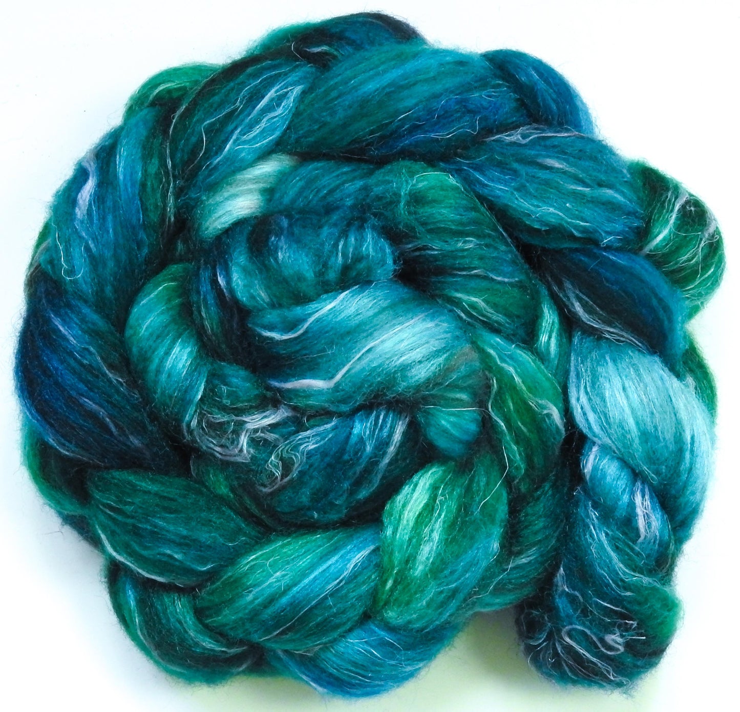 Neptune (5.8 oz) -Glazed Solid - Batt in a Braid #32- Manx Loaghtan/ Wht Bfl / Tussah Silk/ Flax( 30/30/30/10)