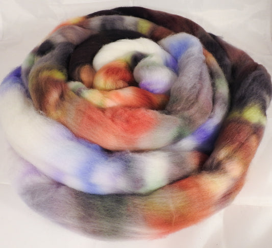 Hand dyed top for spinning -Hoarfrost -  Organic polwarth - Inglenook Fibers