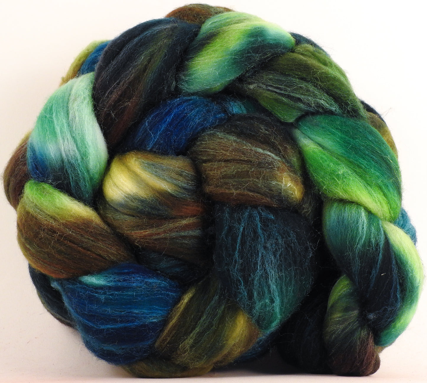 Batt in a Braid #35  - Evergreen (5.4 oz.) - Sw Merino (18.5 mic) /Merino (18.5 mic) / Tussah Silk (40/40/20)