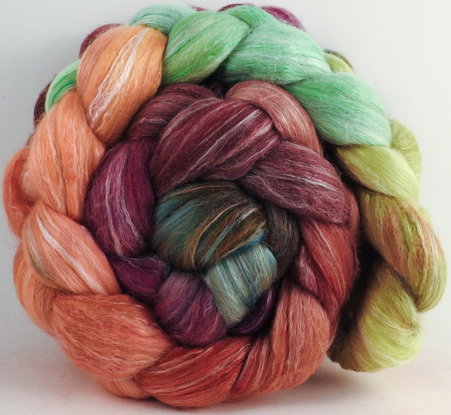 Batt in a Braid #45 - Icelandic Poppies (6.1 oz.) - Corriedale/Mulberry Silk/Rose Fiber (60/20/20)