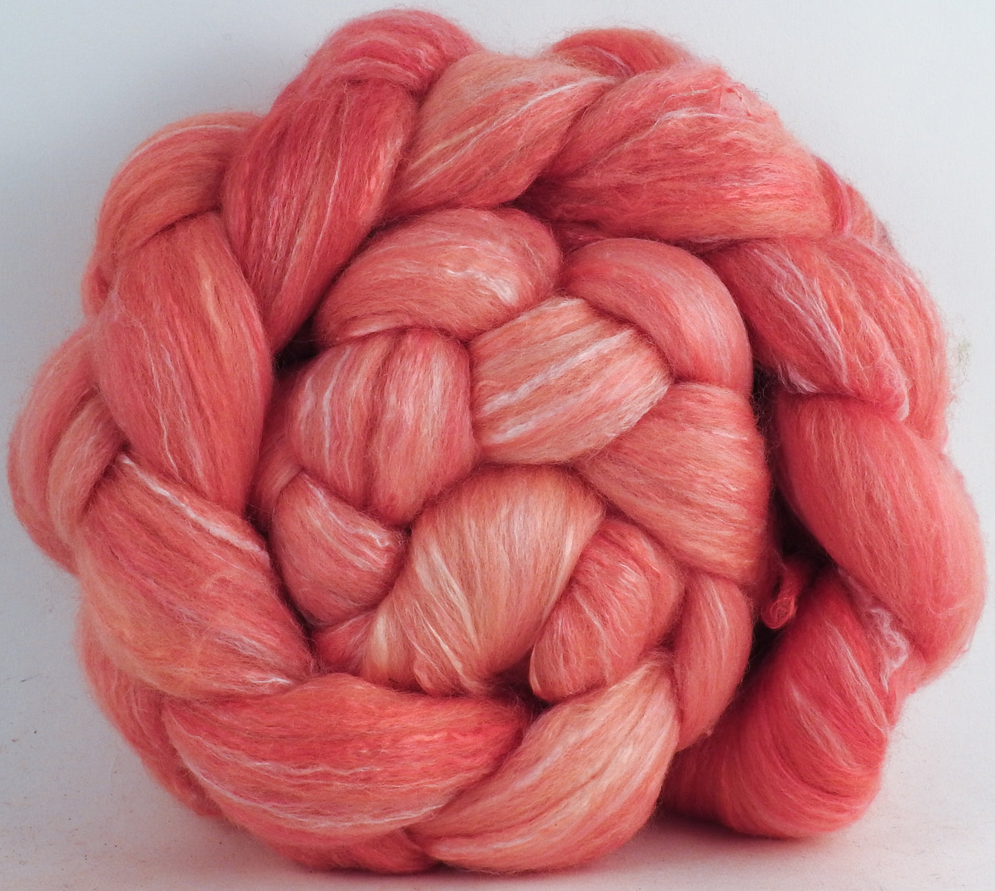 Batt in a Braid #45 - Flamingo (6 oz.) - Corriedale/Mulberry Silk/Rose Fiber (60/20/20)