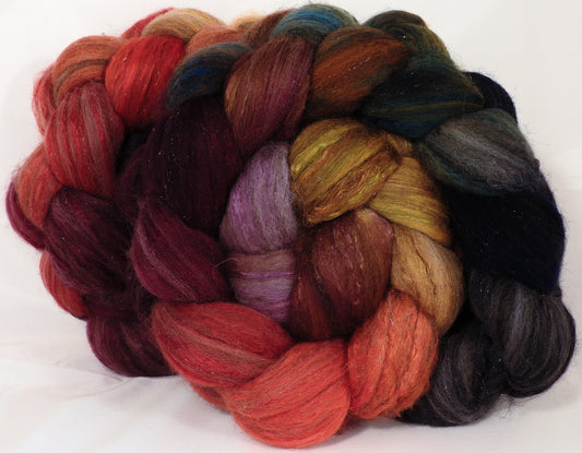 Batt in a Braid #7 -Poinsettia- Polwarth/ Manx / Mulberry silk/ Firestar (30/30/30/10) - Inglenook Fibers