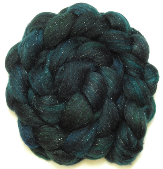 Mallard-(5.2 oz) Batt in a Braid #59- Superfine Merino/black Tussah Silk/ Camel (40/25/25/10)
