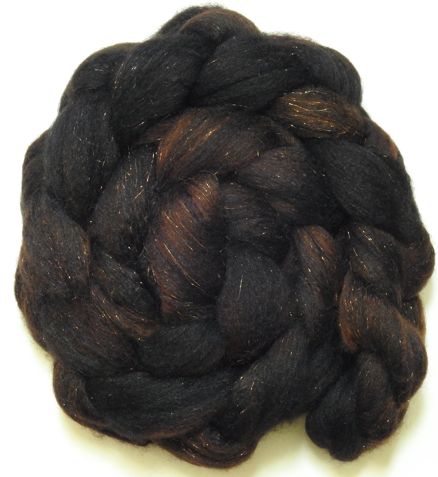 Dark Chocolate-(5.2 oz) Batt in a Braid #59- Superfine Merino/black Tussah Silk/ Camel (40/25/25/10)