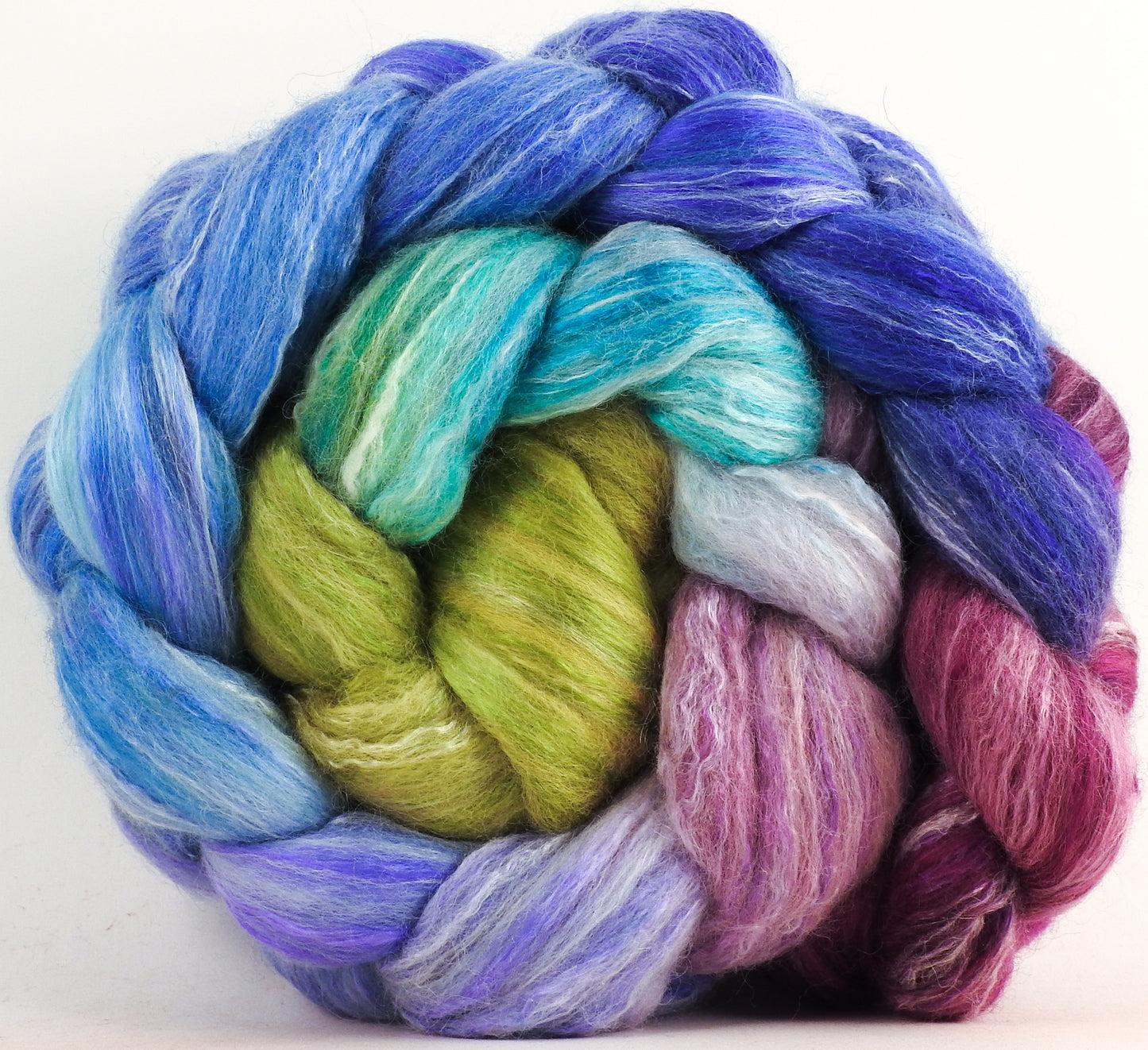 Batt in a Braid #45 - Larkspur (6 oz.) - Corriedale/Mulberry Silk/Rose Fiber (60/20/20)