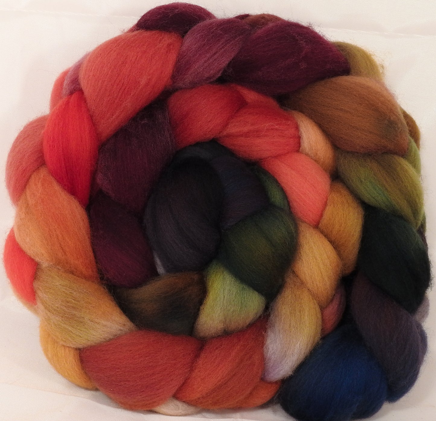 Hand dyed top for spinning -Poinsettia-Organic Polwarth - Inglenook Fibers