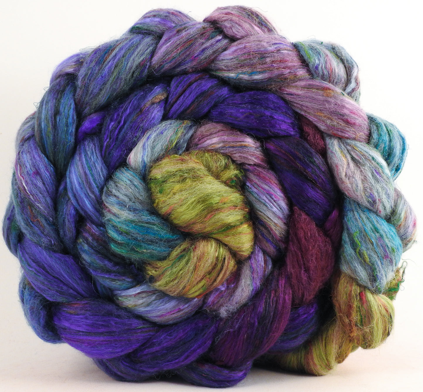 Batt in a Braid #39 - Larkspur (5.6 oz) - Falkland Merino/ Mulberry Silk / Sari Silk (50/25/25)