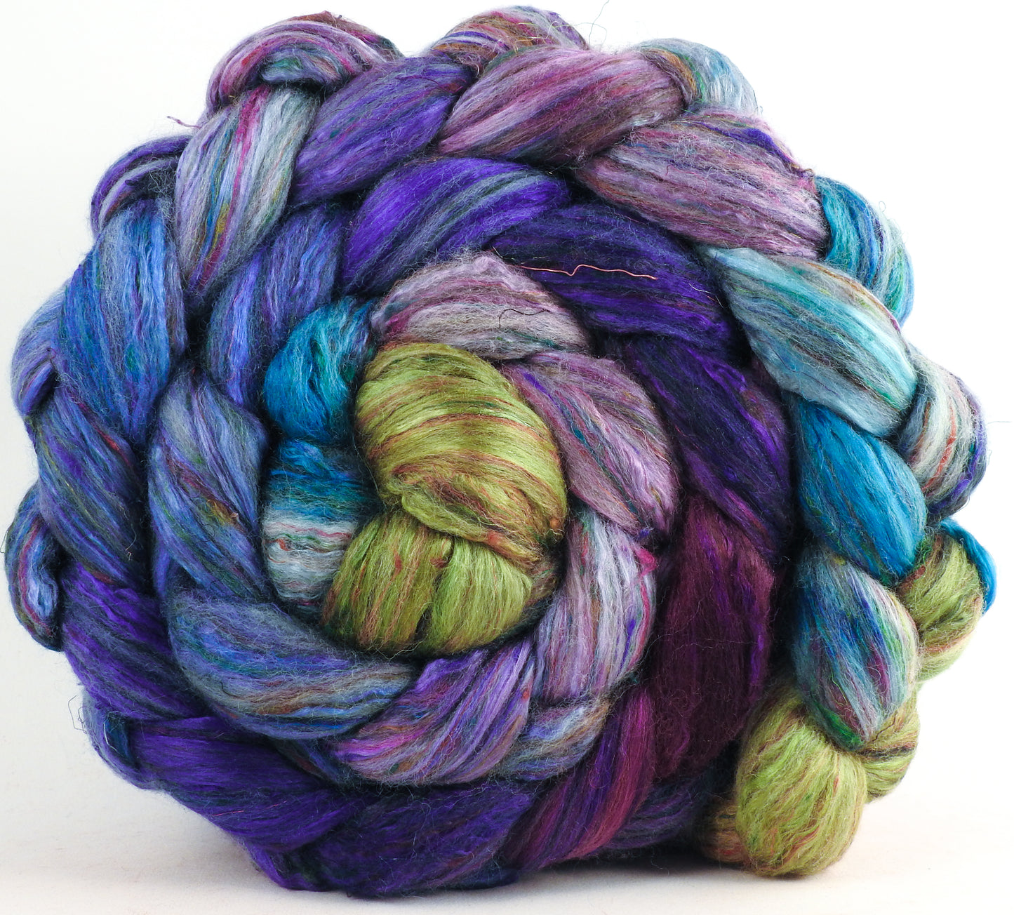 Batt in a Braid #39 - Larkspur (5.6 oz) - Falkland Merino/ Mulberry Silk / Sari Silk (50/25/25)