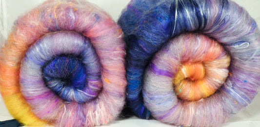 New Beginnings (3.6 oz.)- Roly-Poly Batts- 30% Nash Island fleece, merino, silk, rambouillet, bamboo, silk noil, angelina - Inglenook Fibers