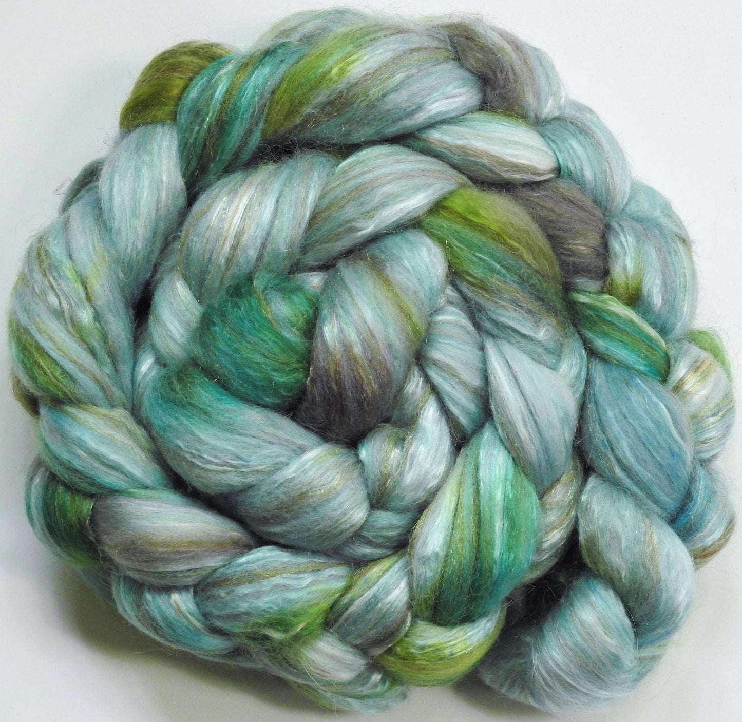 Tailwind (5.7 oz.) -Glazed Solid -Batt in a Braid #31- Polwarth/ Mulberry Silk / Baby Alpaca / Rainbow Firestar/ Tencel( 40/25/15/10/10)