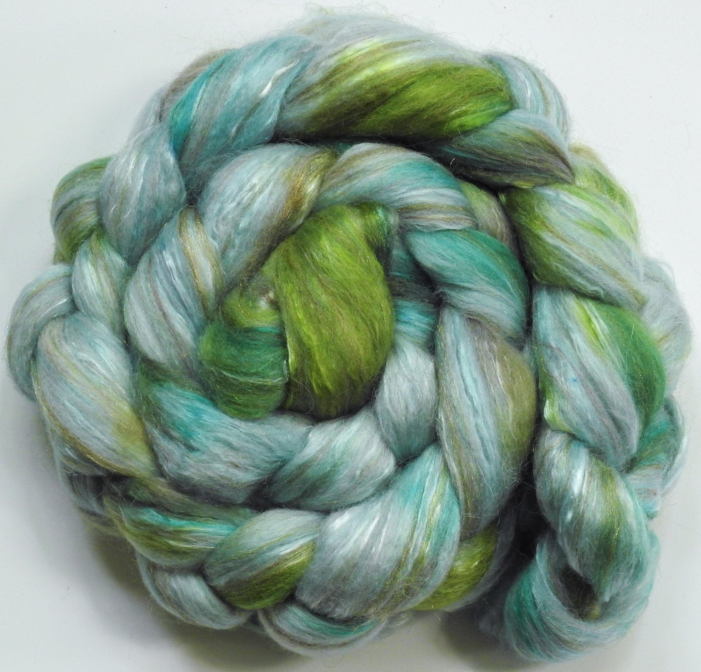 Tailwind (5.7 oz.) -Glazed Solid -Batt in a Braid #31- Polwarth/ Mulberry Silk / Baby Alpaca / Rainbow Firestar/ Tencel( 40/25/15/10/10)