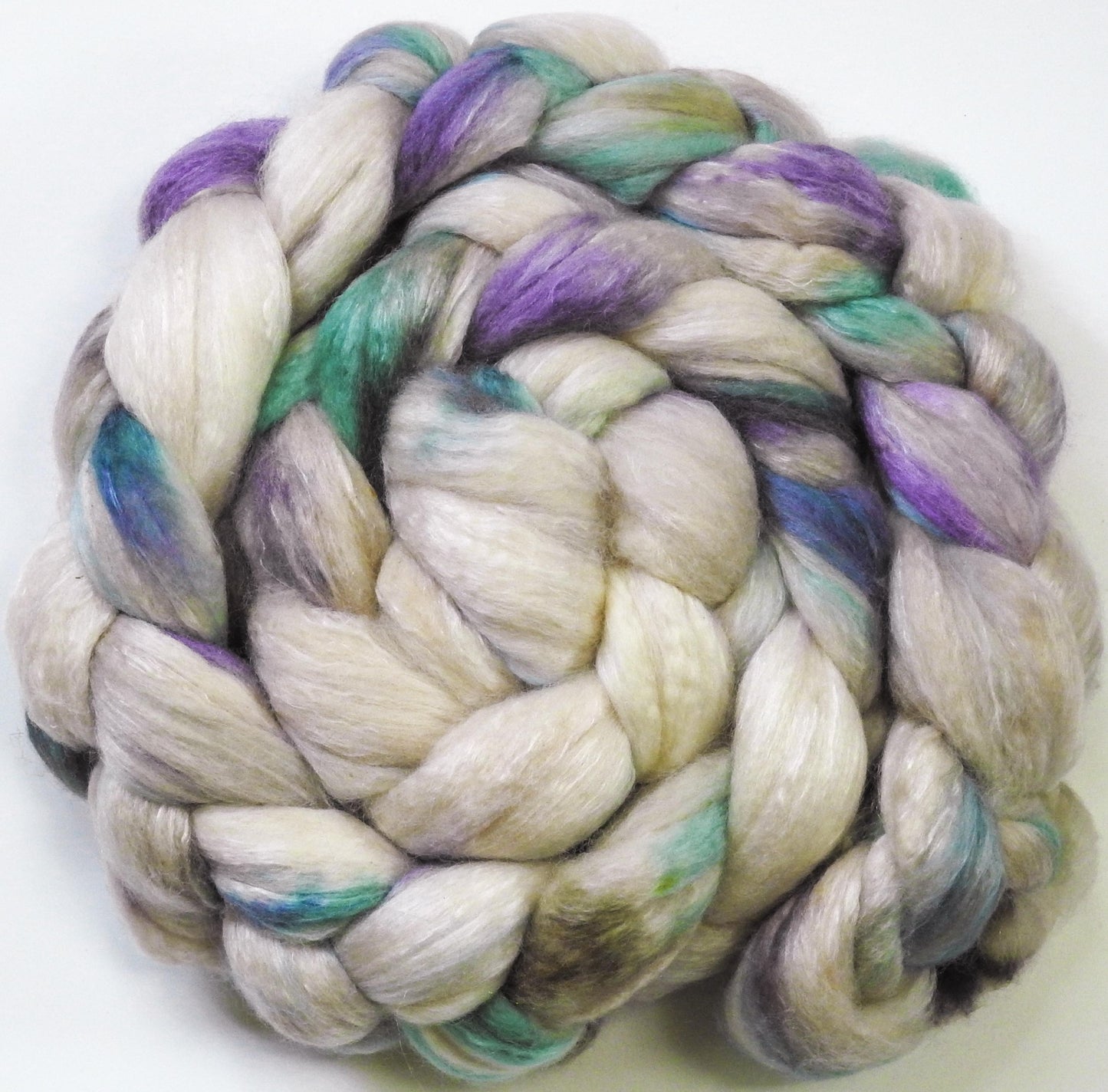 Sand Dollar (4.6 oz)-Glazed Solid - Batt in a Braid #54- Bleached YAK/Polwarth / Mulberry Silk (40/40/20)
