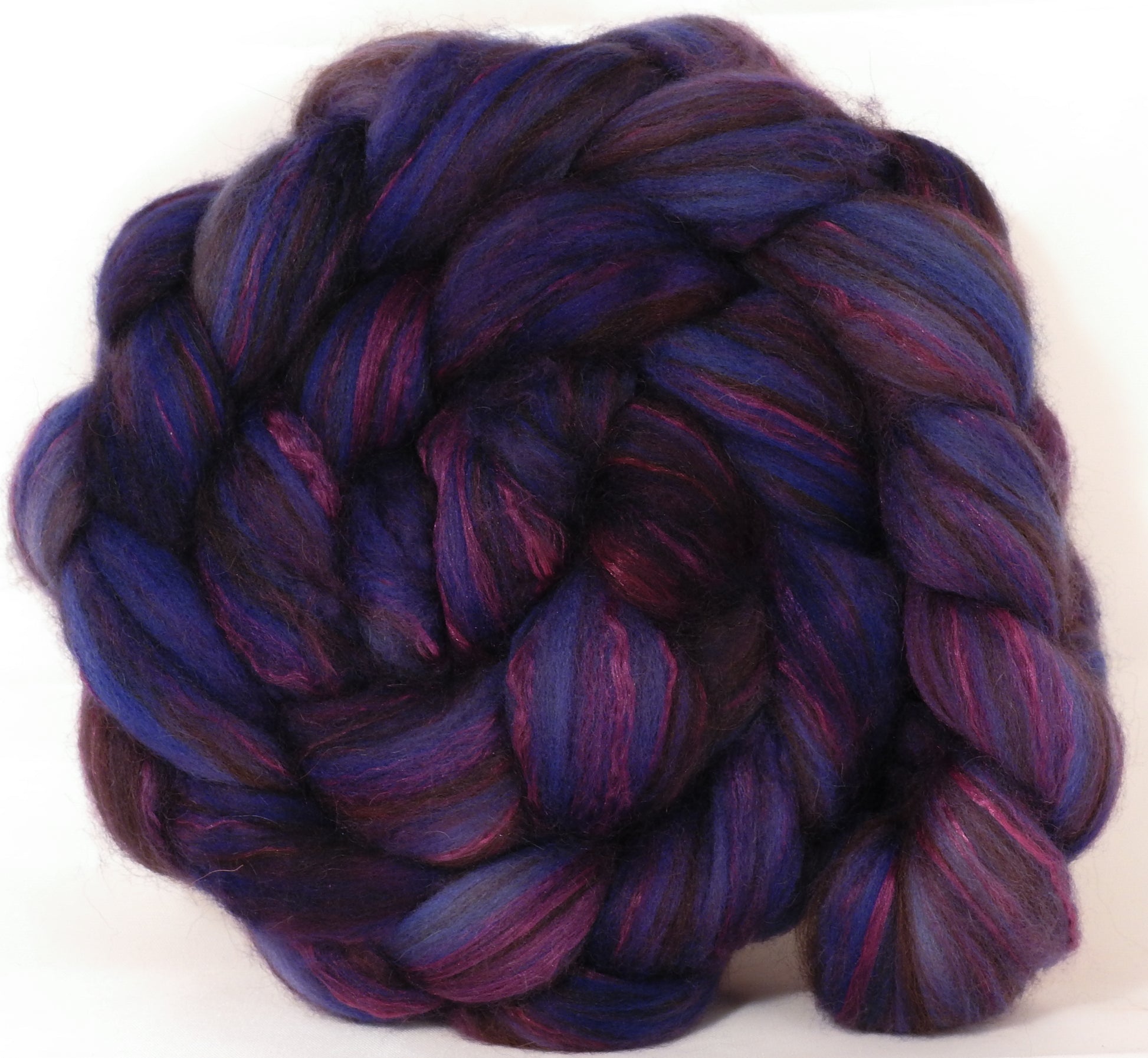 Hand dyed top for spinning -Damson Plum  (4.5 oz.) 18.5 mic merino/ camel/ brown alpaca/ mulberry silk/ (40/20/20/20) - Inglenook Fibers