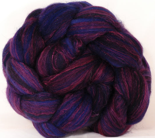 Batt in a Braid #7 -Damson Plum-(5.1 oz.)Polwarth/ Manx / Mulberry silk/ Firestar (30/30/30/10) - Inglenook Fibers