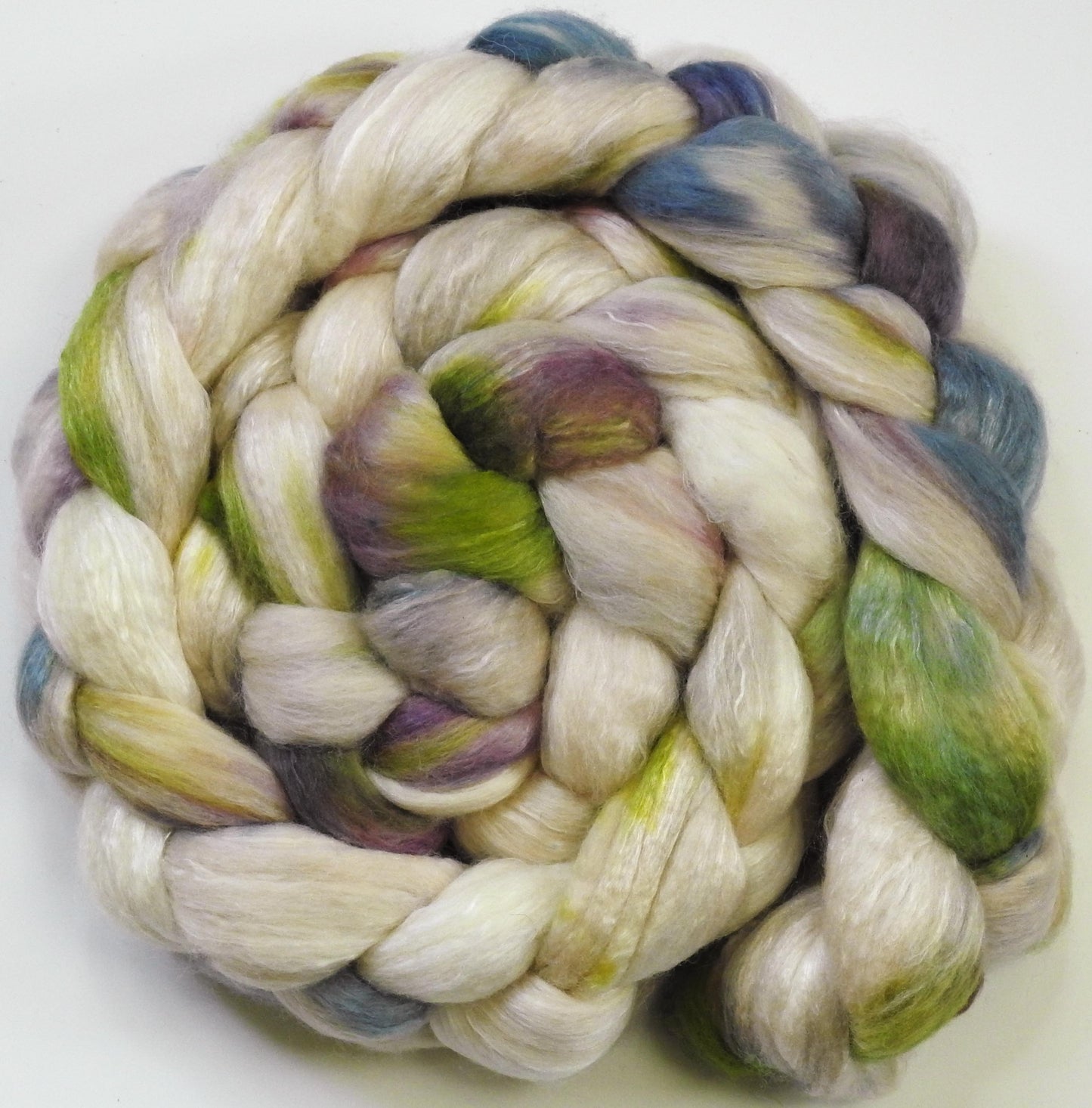 Sweet Woodruff - Glazed Solid-  Batt in a Braid #54- Bleached YAK/Polwarth / Mulberry Silk (40/40/20)