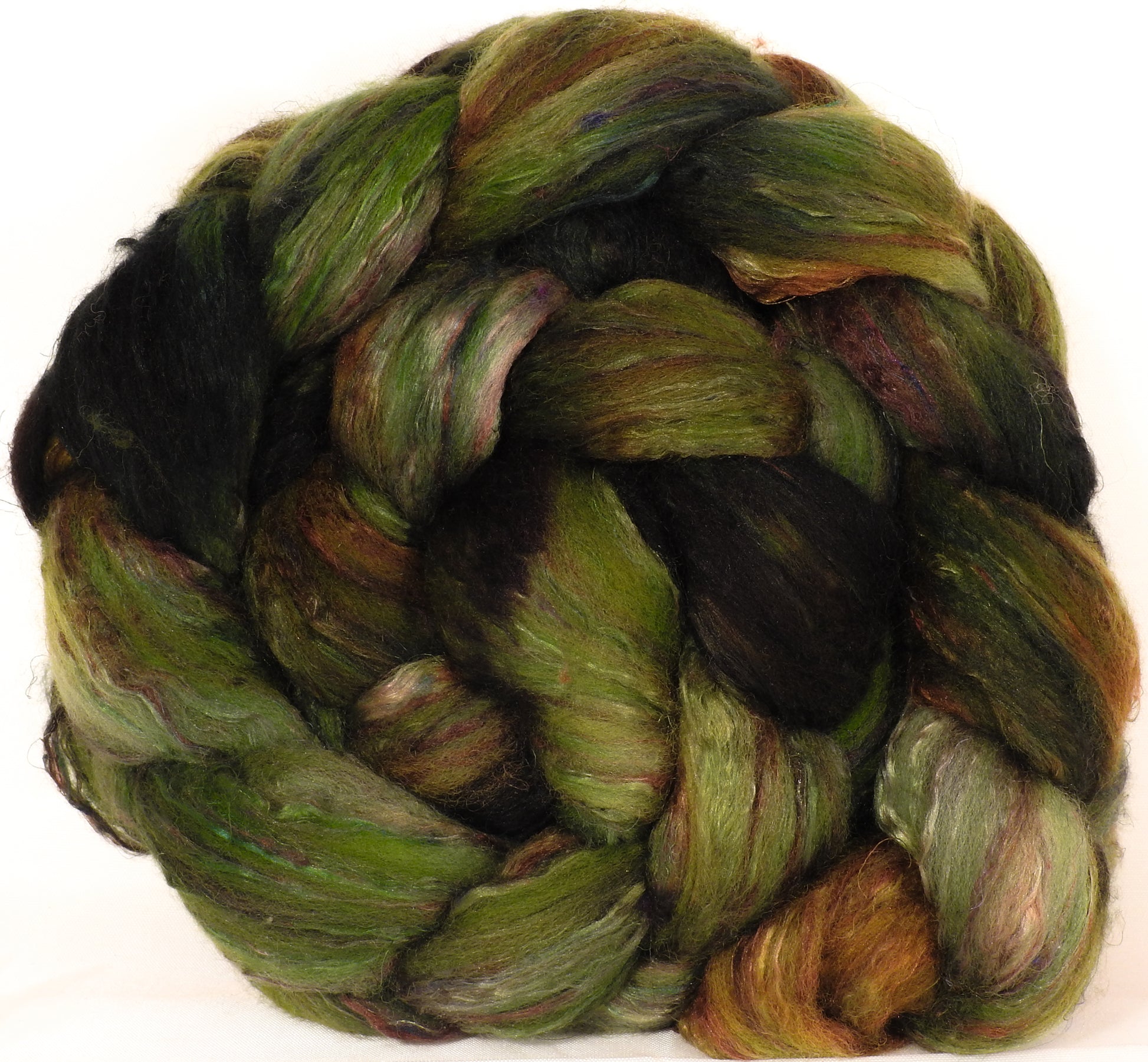 Batt in a Braid #39-SARI-17-(5.2 oz.)Falkland Merino/ Mulberry Silk / Sari Silk (50/25/25) - Inglenook Fibers