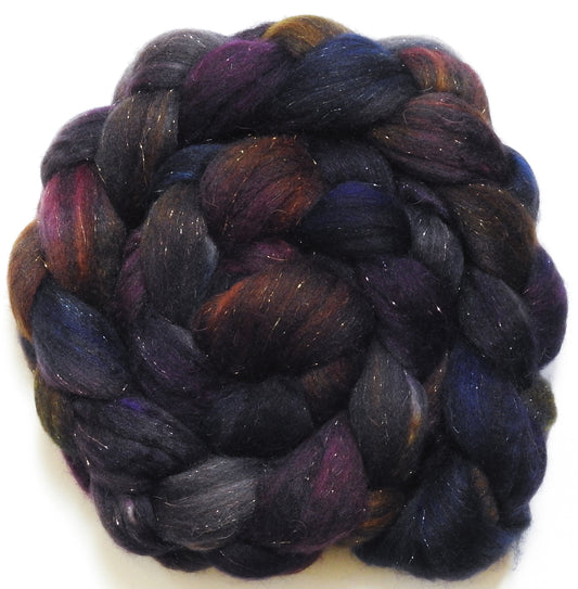 Esther - Batt in a Braid #59- Merino/ Baby Camel/ black Tussah Silk/ Gold Stellina(40/25/25/10)
