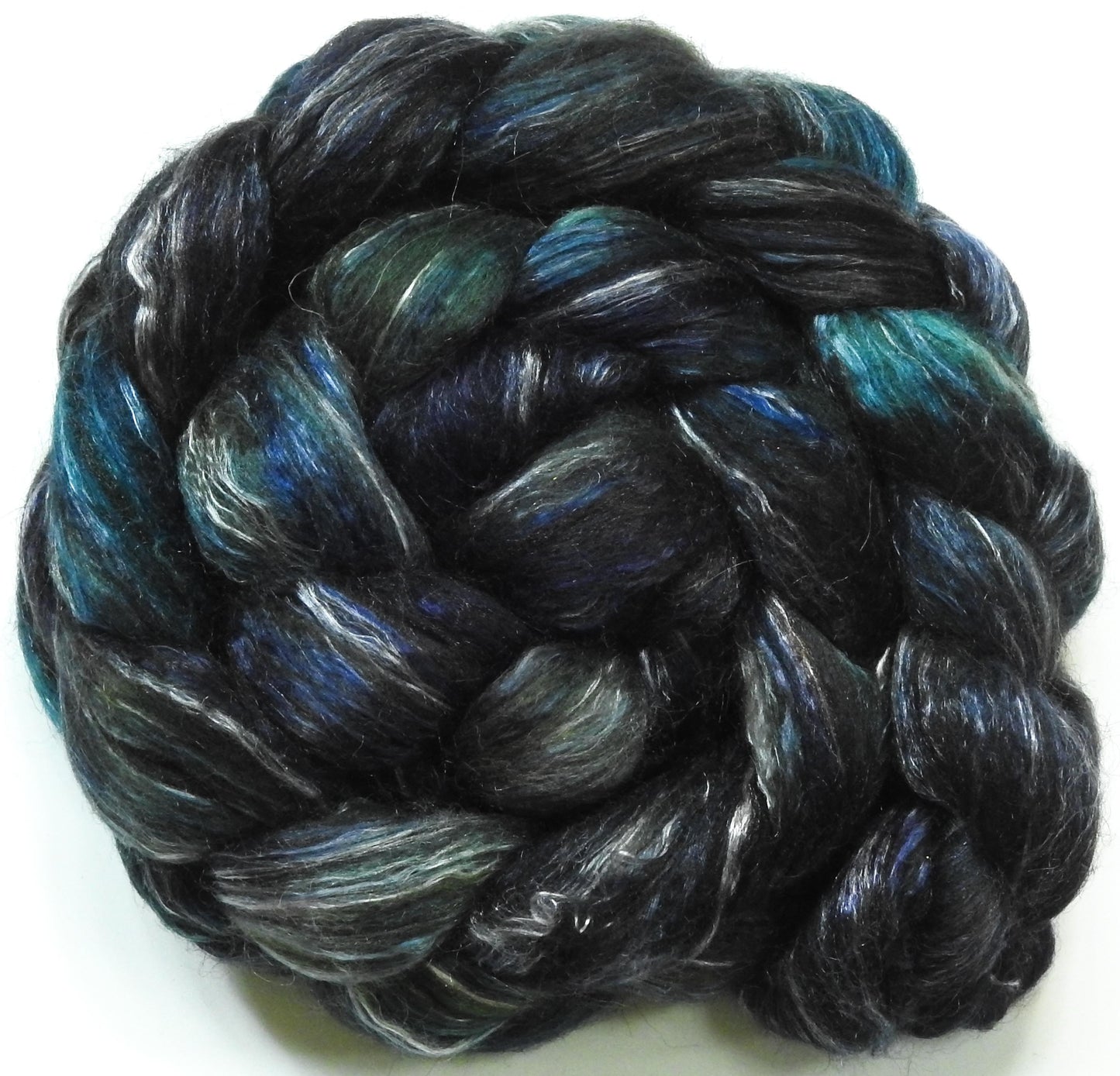 Hundred Acre Wood- Fusion Series -Batt in a Braid #31- Polwarth/ Mulberry Silk / Baby Alpaca / Rainbow Firestar/ Tencel( 40/25/15/10/10)